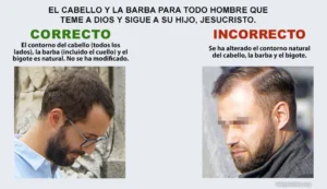 Dos hombres lado a lado mostrando la forma correcta e incorrecta de mantener la barba y el cabello según el mandamiento de Dios, como se describe en las Escrituras.