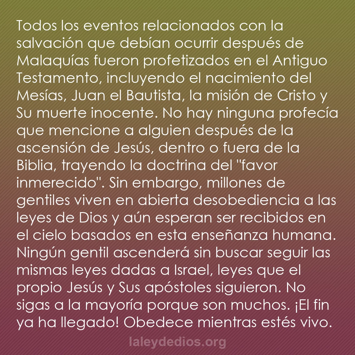 b0008 - Post sobre la Ley de Dios: Todos los eventos relacionados con la salvación que debían ocurrir...