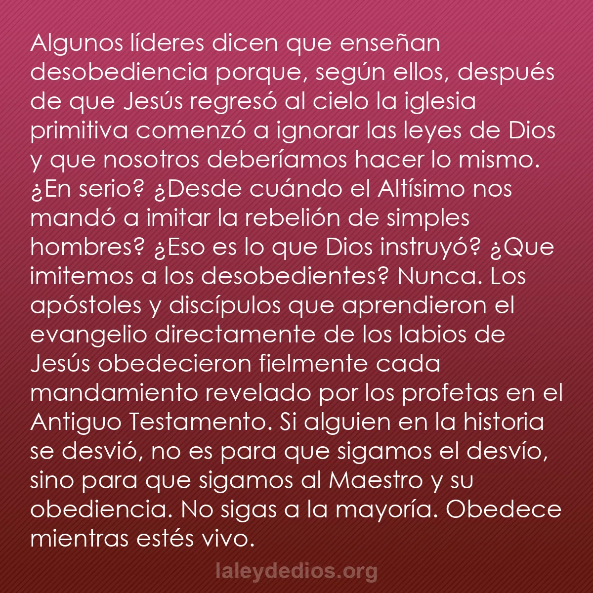 b0039 - Post sobre la Ley de Dios: Algunos líderes dicen que enseñan desobediencia porque, según...