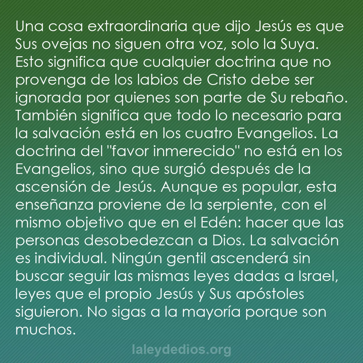 b0050 - Post sobre la Ley de Dios: Una cosa extraordinaria que dijo Jesús es que Sus ovejas no...