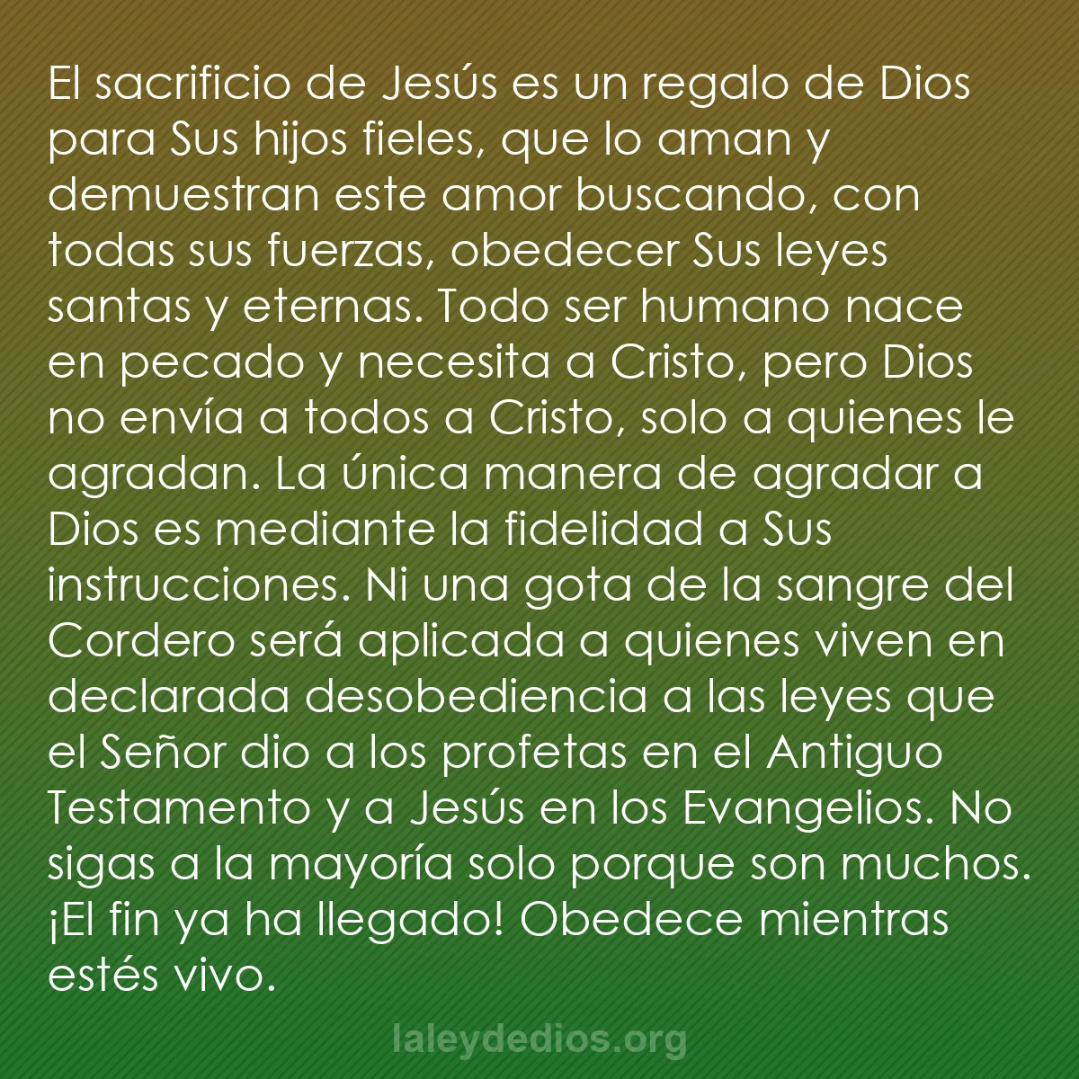 b0056 - Post sobre la Ley de Dios: El sacrificio de Jesús es un regalo de Dios para Sus hijos fieles,...