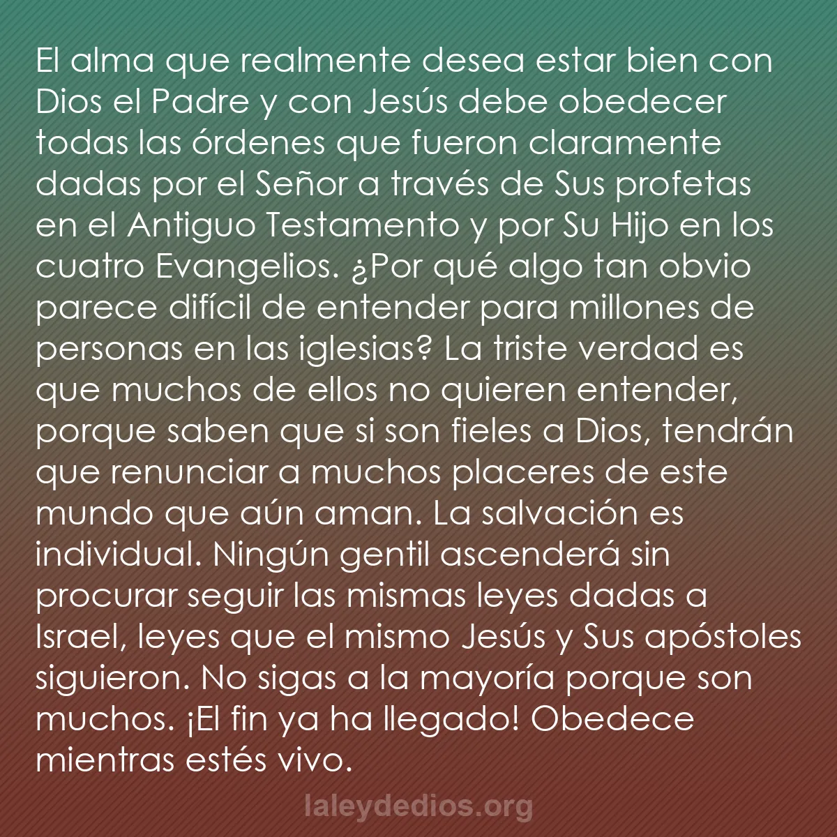 b0073 - Post sobre la Ley de Dios: El alma que realmente desea estar bien con Dios el Padre y con...