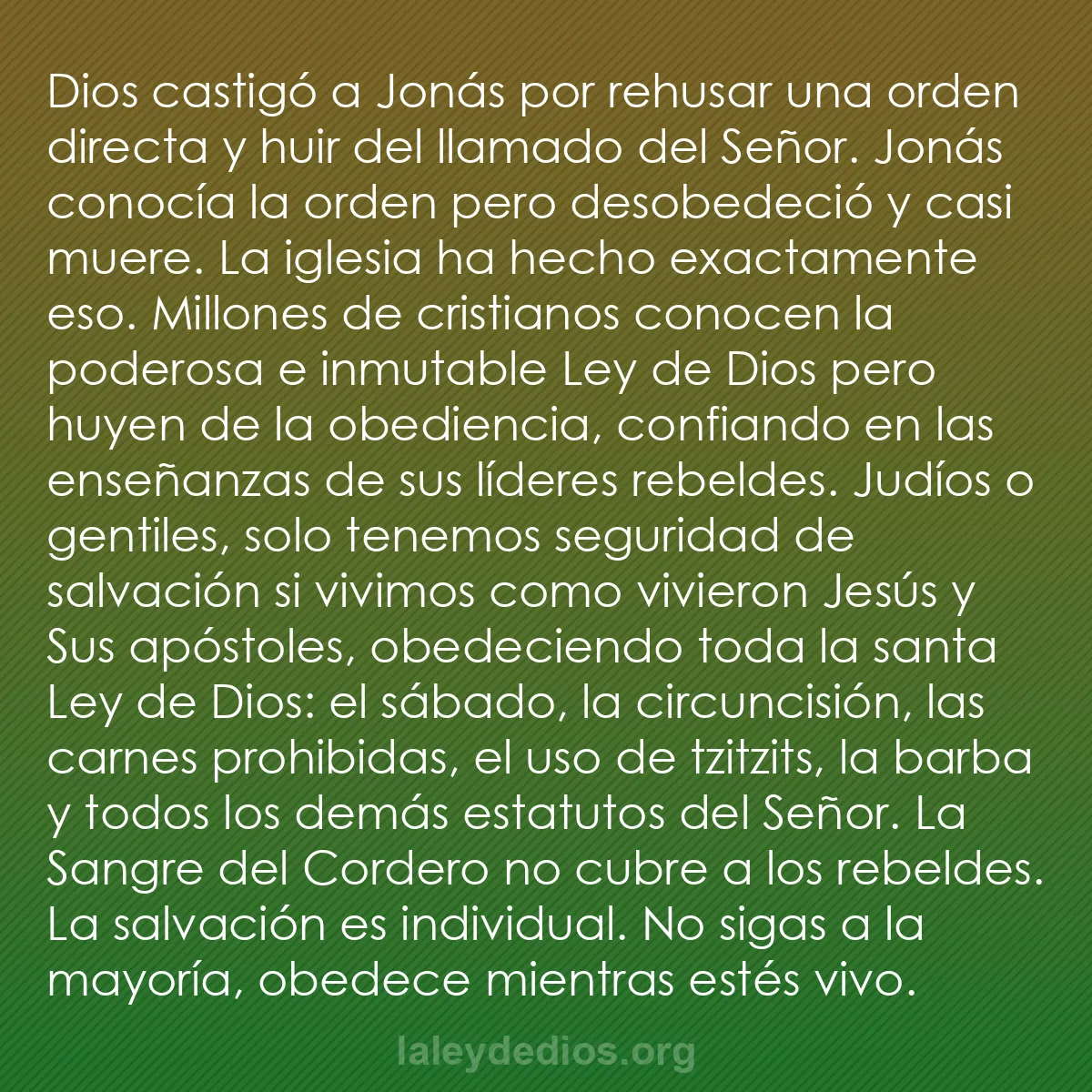 b0076 - Post sobre la Ley de Dios: Dios castigó a Jonás por rehusar una orden directa y huir del...