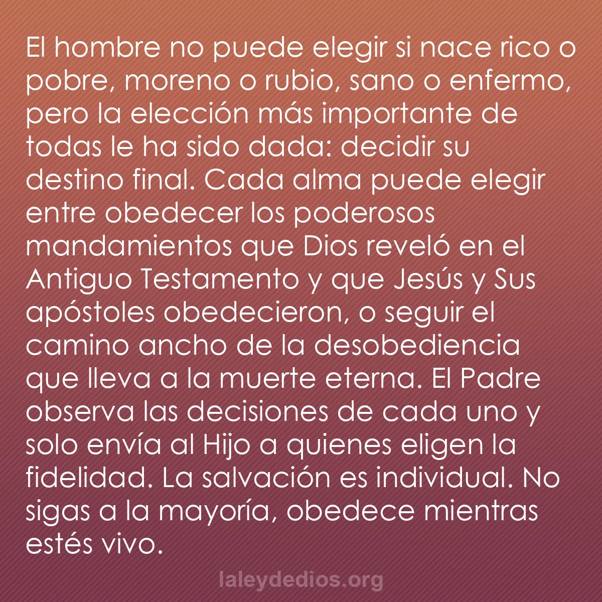 b0086 - Post sobre la Ley de Dios: El hombre no puede elegir si nace rico o pobre, moreno o rubio,...
