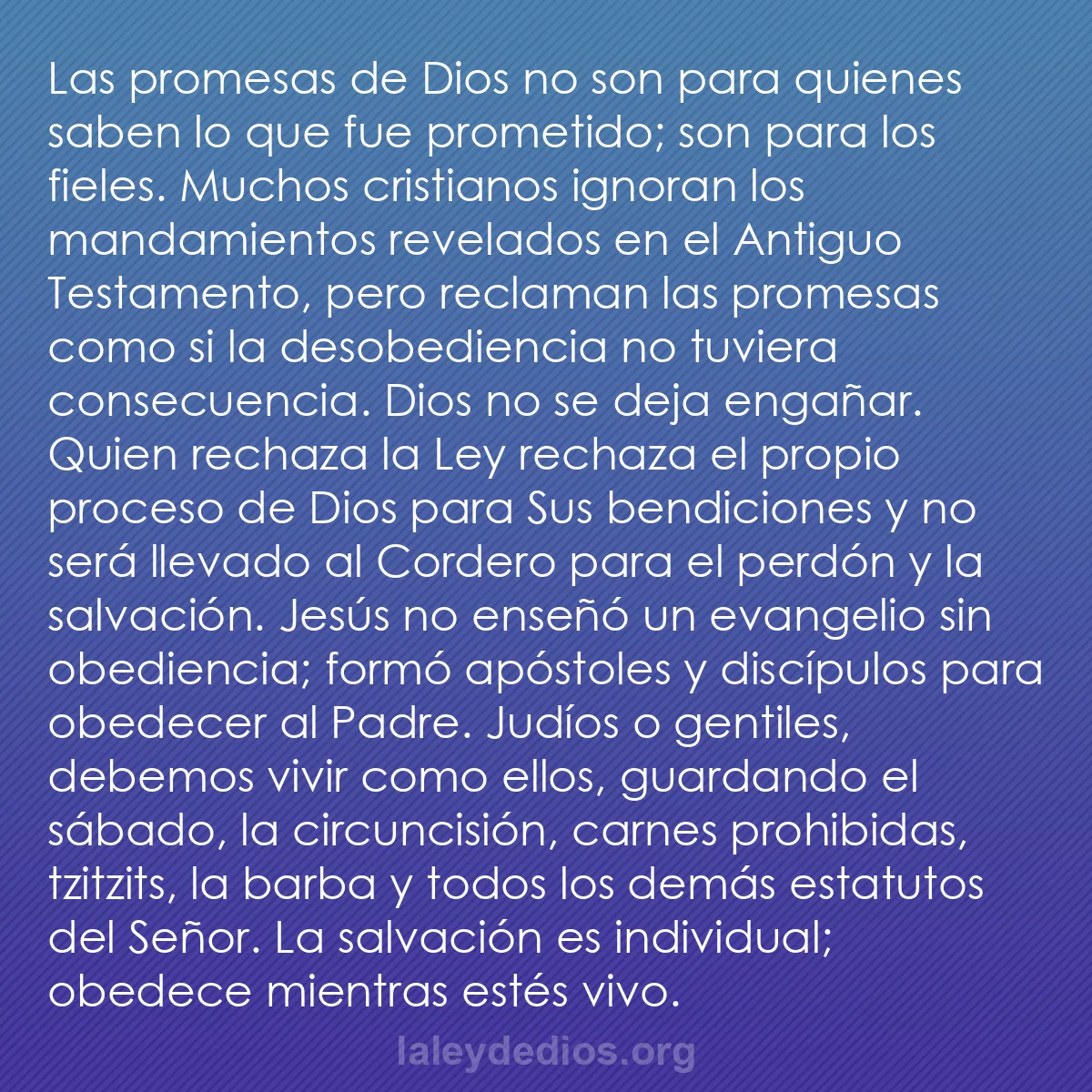 b0087 - Post sobre la Ley de Dios: Las promesas de Dios no son para quienes saben lo que fue prometido;...
