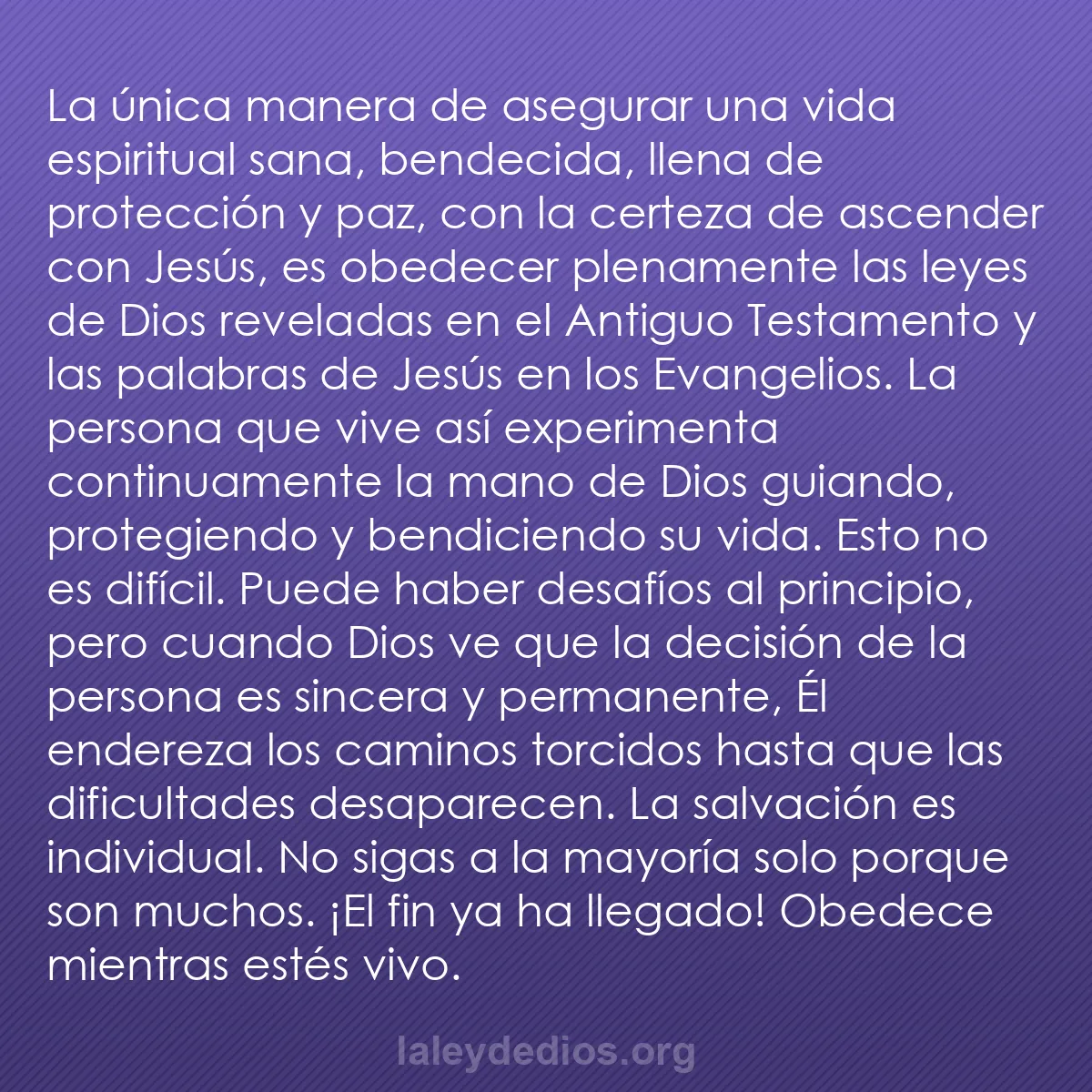 b0098 - Post sobre la Ley de Dios: La única manera de asegurar una vida espiritual sana, bendecida,...