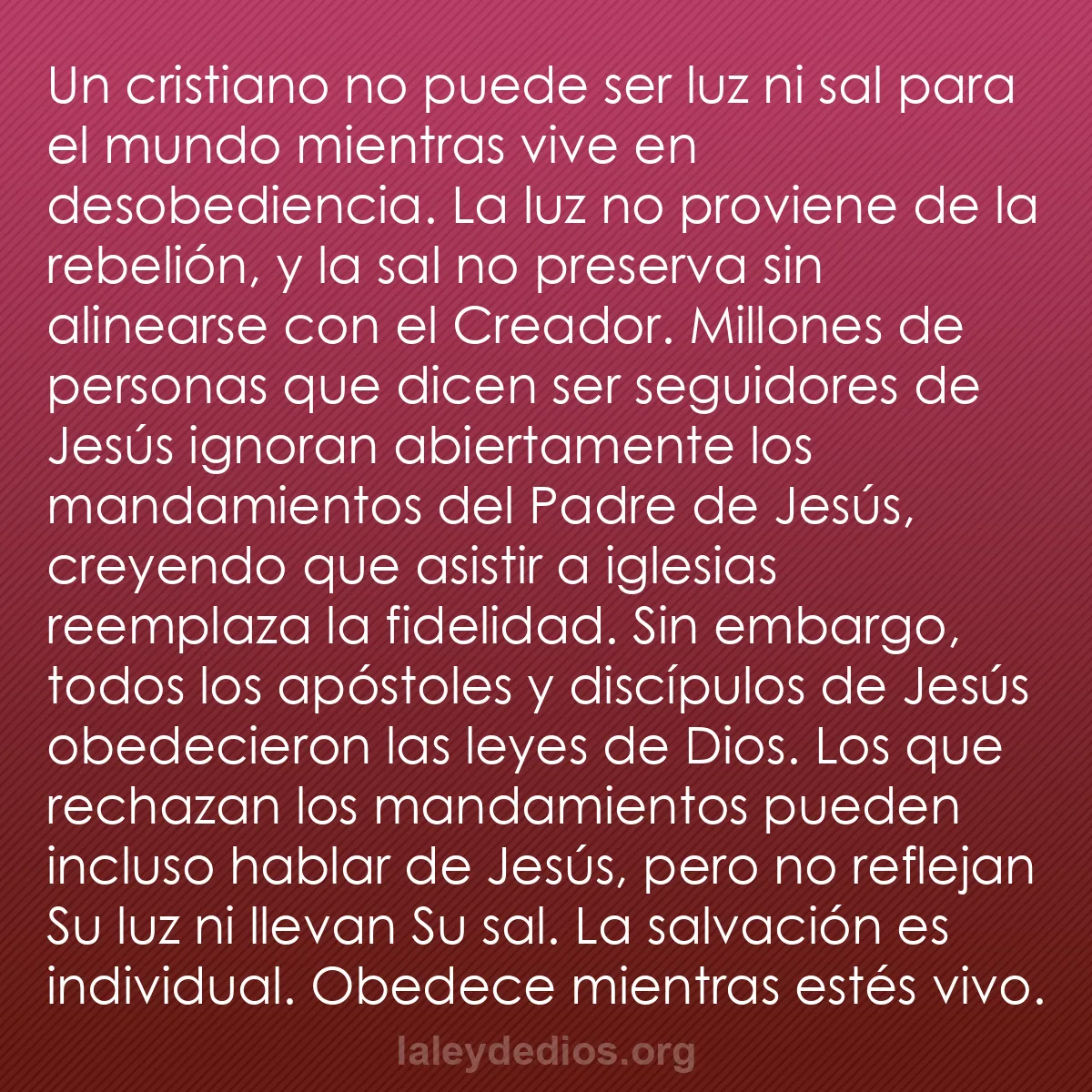 b0099 - Post sobre la Ley de Dios: Un cristiano no puede ser luz ni sal para el mundo mientras...