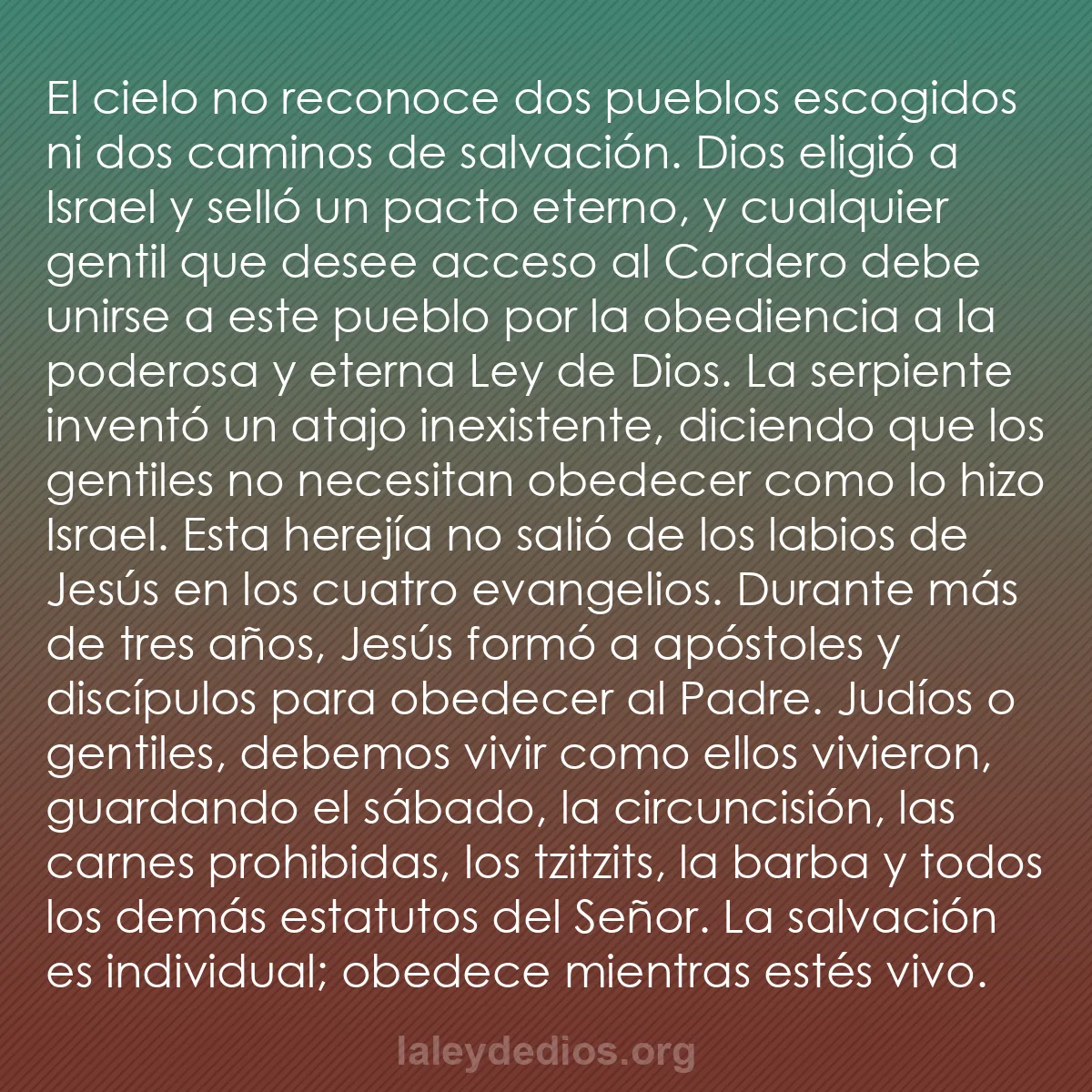 b0133 - Post sobre la Ley de Dios: El cielo no reconoce dos pueblos escogidos ni dos caminos de...