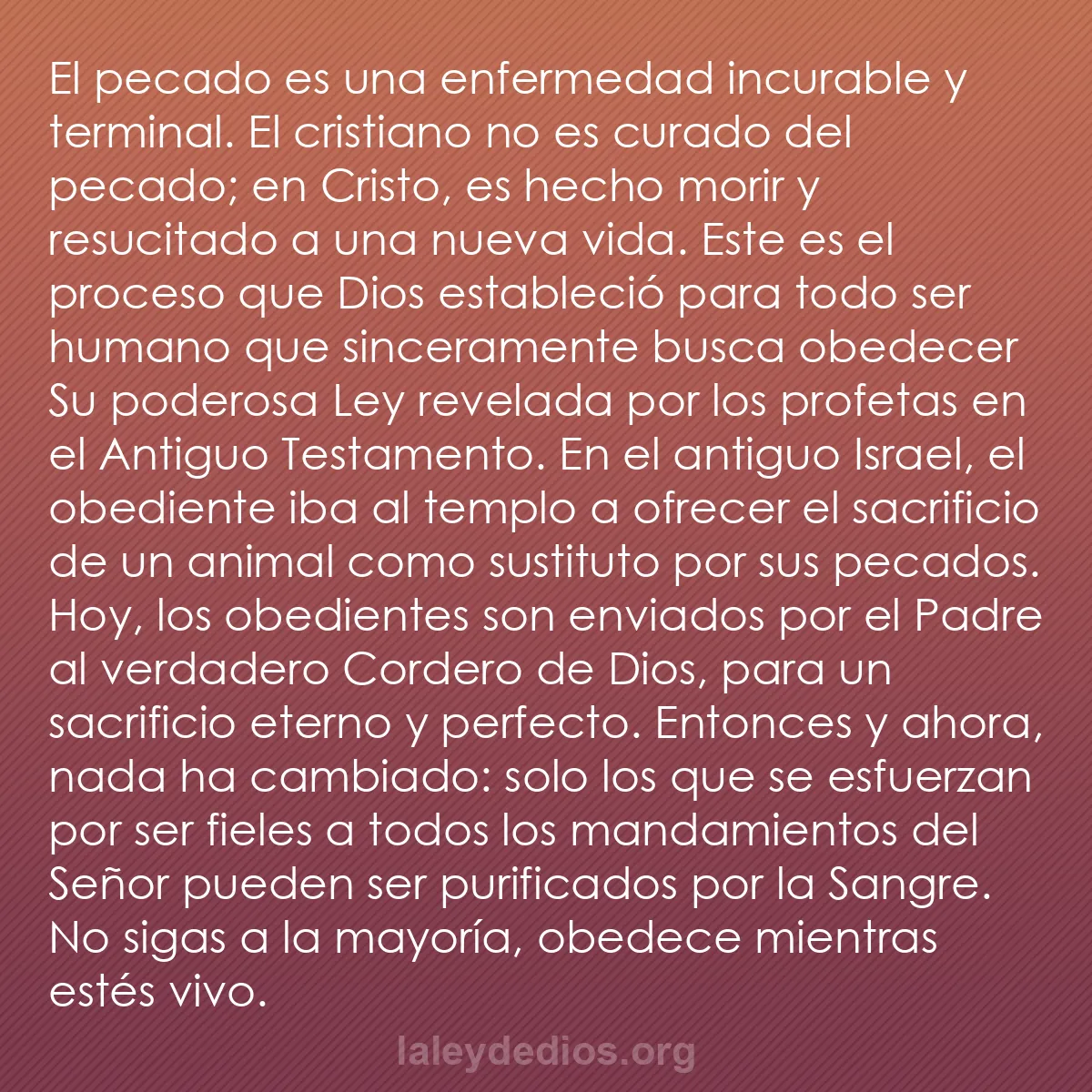 b0186 - Post sobre la Ley de Dios: El pecado es una enfermedad incurable y terminal. El cristiano...
