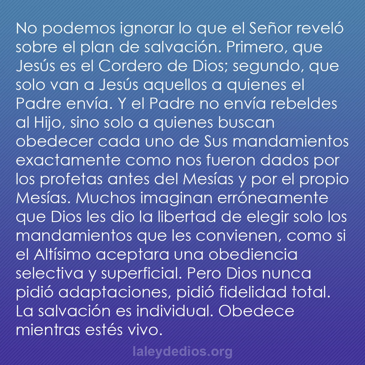 b0207 - Post sobre la Ley de Dios: No podemos ignorar lo que el Señor reveló sobre el plan de salvación....