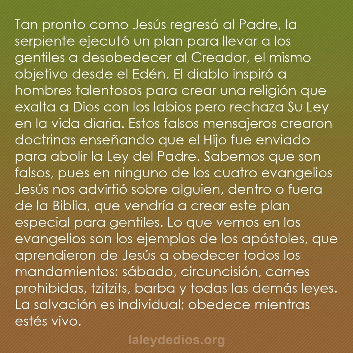 b0209 - Post sobre la Ley de Dios: Tan pronto como Jesús regresó al Padre, la serpiente ejecutó...