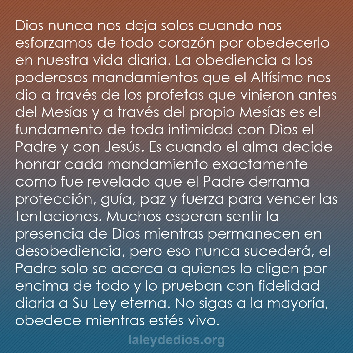 b0212 - Post sobre la Ley de Dios: Dios nunca nos deja solos cuando nos esforzamos de todo corazón...
