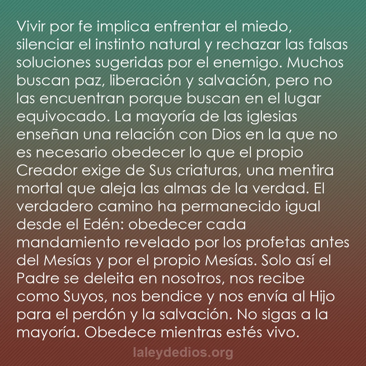 b0213 - Post sobre la Ley de Dios: Vivir por fe implica enfrentar el miedo, silenciar el instinto...