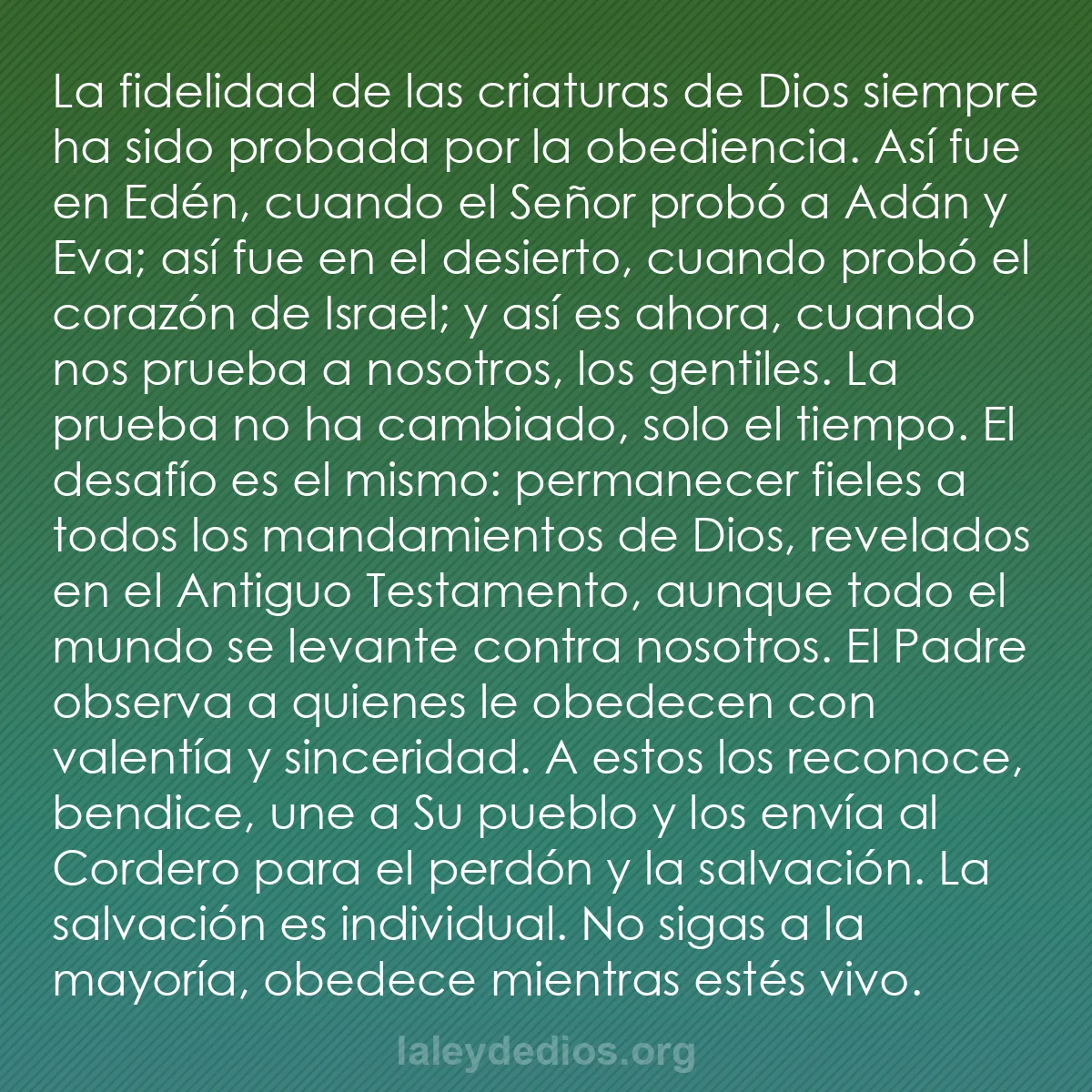 b0230 - Post sobre la Ley de Dios: La fidelidad de las criaturas de Dios siempre ha sido probada...