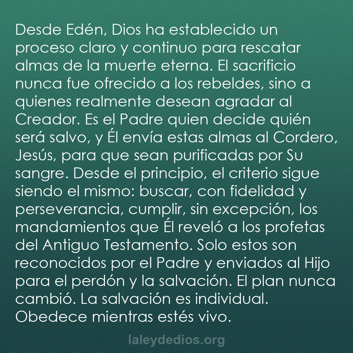 b0260 - Post sobre la Ley de Dios: Desde Edén, Dios ha establecido un proceso claro y continuo...