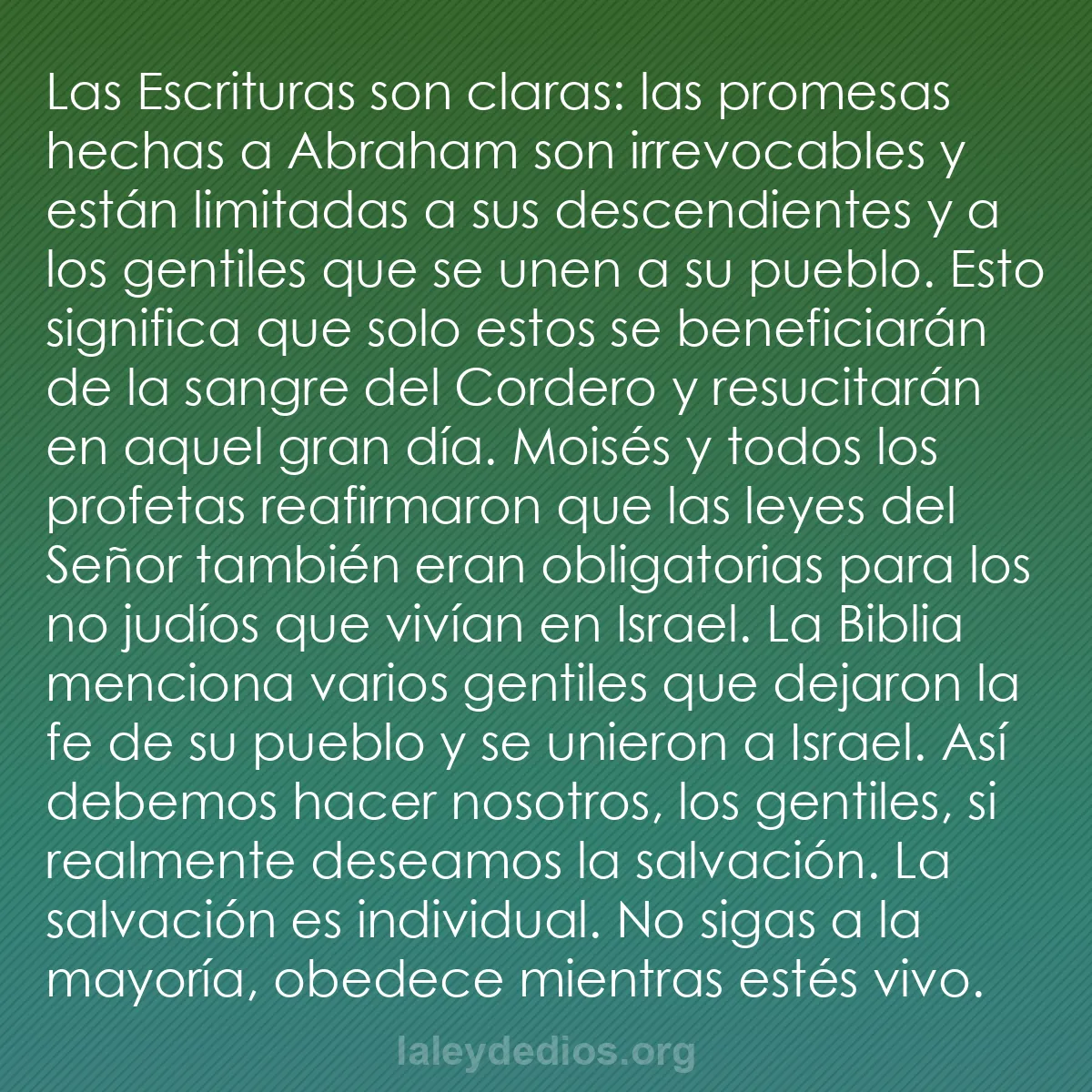 b0270 - Post sobre la Ley de Dios: Las Escrituras son claras: las promesas hechas a Abraham son...
