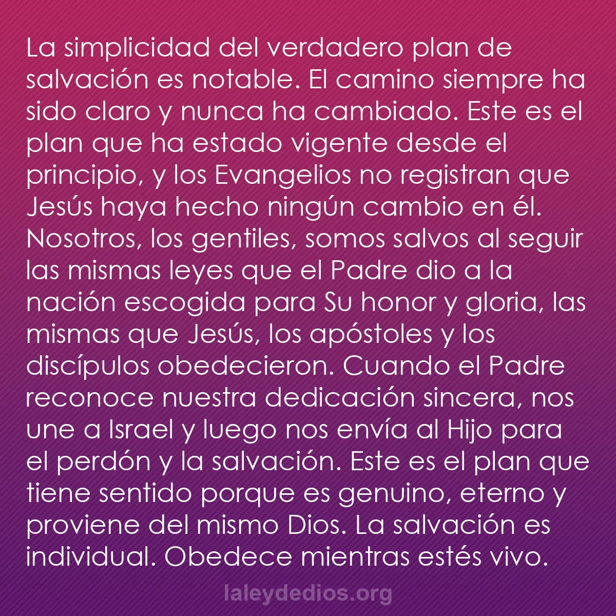 b0301 - Post sobre la Ley de Dios: La simplicidad del verdadero plan de salvación es notable. El...