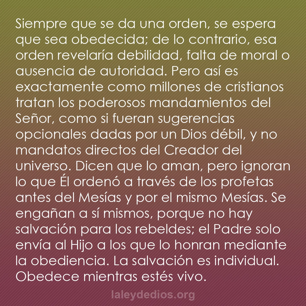b0328 - Post sobre la Ley de Dios: Siempre que se da una orden, se espera que sea obedecida; de...