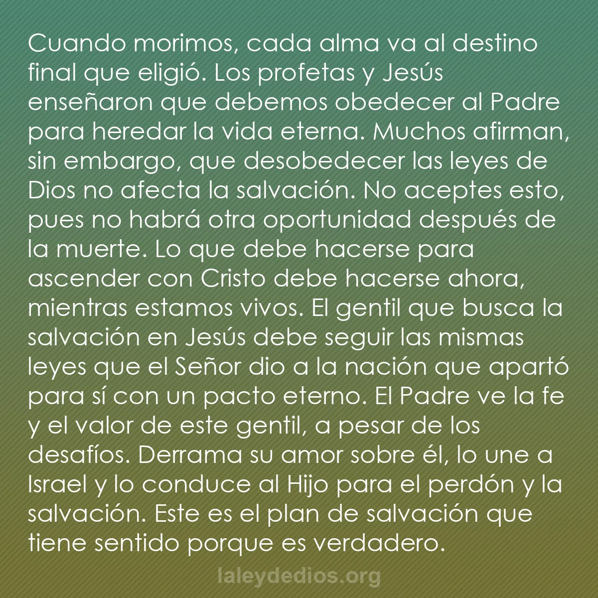 b0343 - Post sobre la Ley de Dios: Cuando morimos, cada alma va al destino final que eligió. Los...