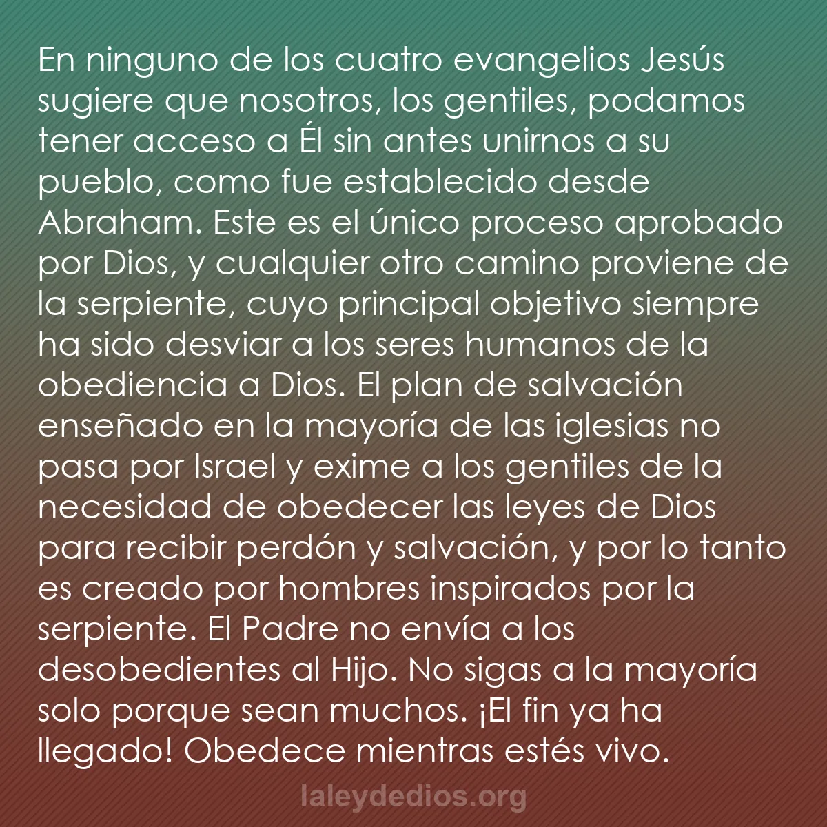 b0353 - Post sobre la Ley de Dios: En ninguno de los cuatro evangelios Jesús sugiere que nosotros,...