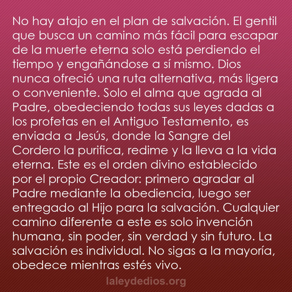 b0359 - Post sobre la Ley de Dios: No hay atajo en el plan de salvación. El gentil que busca un...