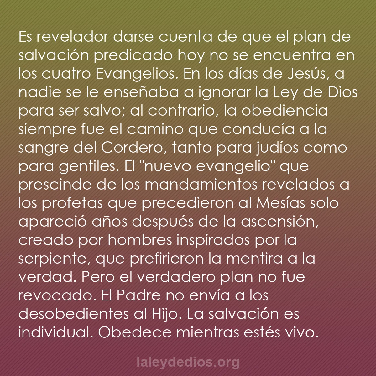 b0368 - Post sobre la Ley de Dios: Es revelador darse cuenta de que el plan de salvación predicado...