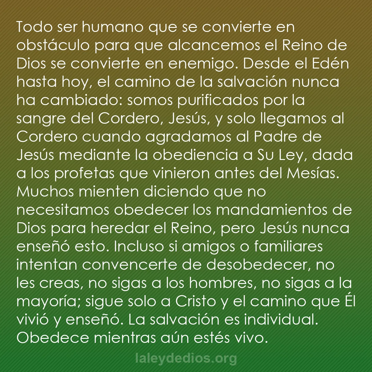 b0436 - Post sobre la Ley de Dios: Todo ser humano que se convierte en obstáculo para que alcancemos...