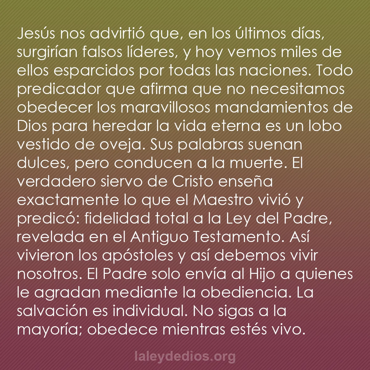 b0448 - Post sobre la Ley de Dios: Jesús nos advirtió que, en los últimos días, surgirían falsos...