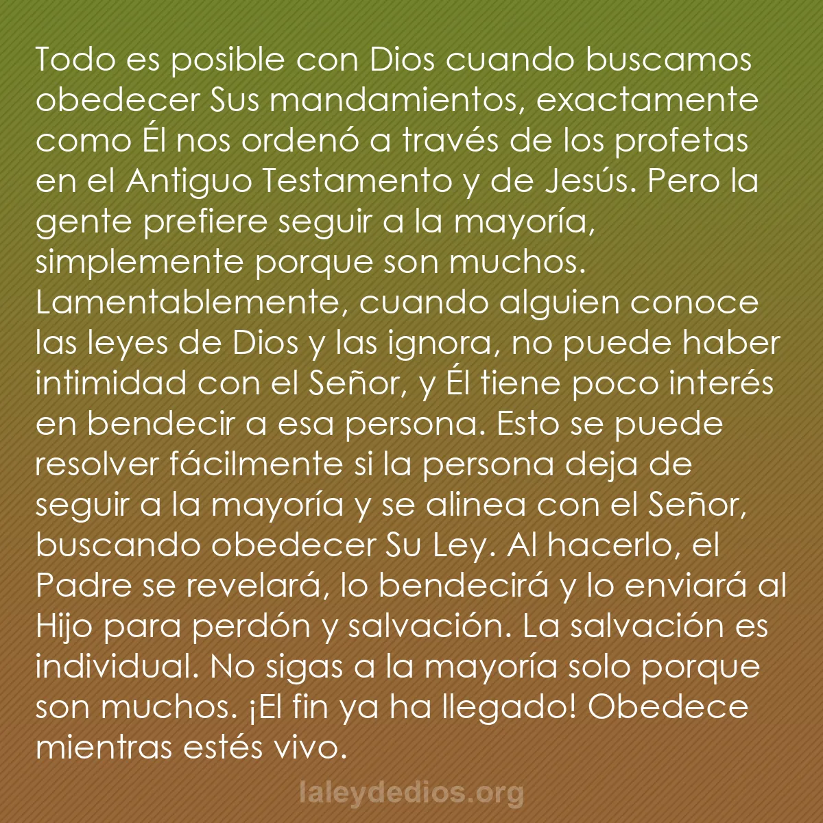 b0449 - Post sobre la Ley de Dios: Todo es posible con Dios cuando buscamos obedecer Sus mandamientos,...