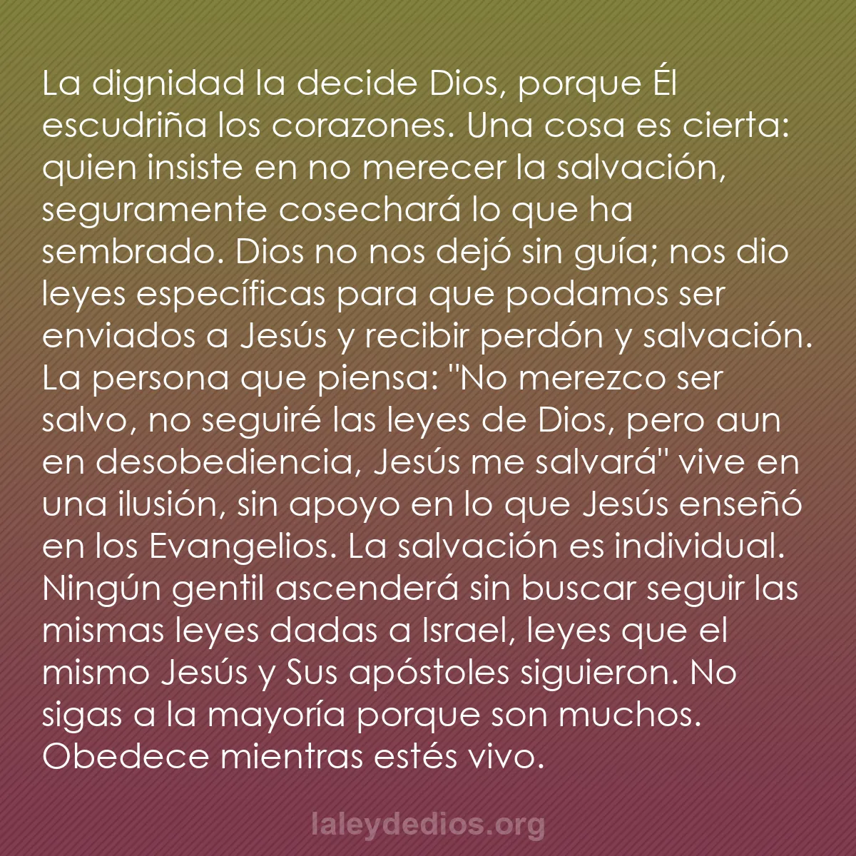 b0468 - Post sobre la Ley de Dios: La dignidad la decide Dios, porque Él escudriña los corazones....