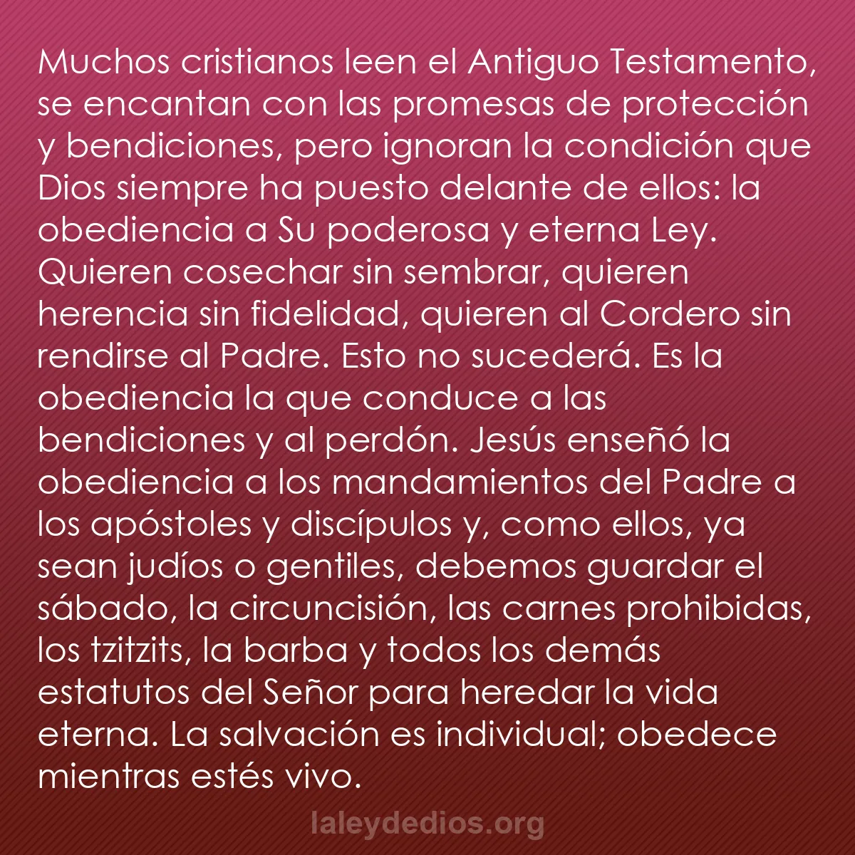 b0519 - Post sobre la Ley de Dios: Muchos cristianos leen el Antiguo Testamento, se encantan con...