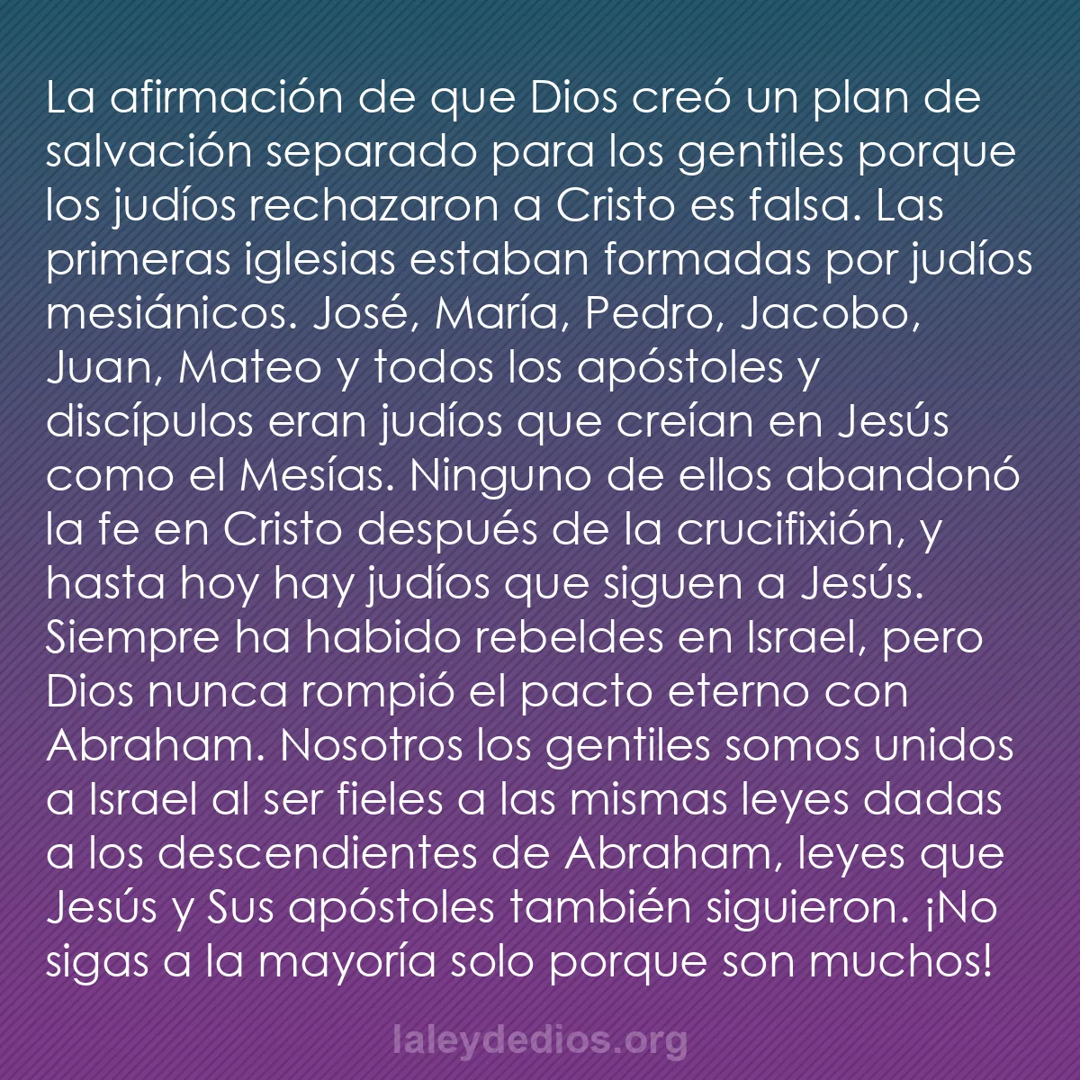 b0534 - Post sobre la Ley de Dios: La afirmación de que Dios creó un plan de salvación separado...