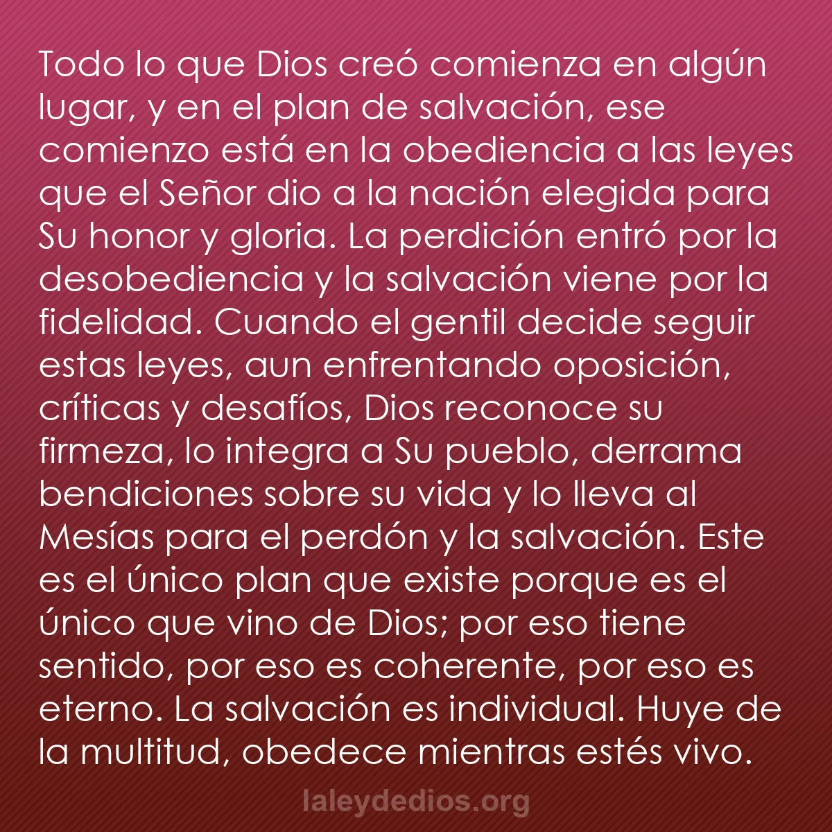b0539 - Post sobre la Ley de Dios: Todo lo que Dios creó comienza en algún lugar, y en el plan...