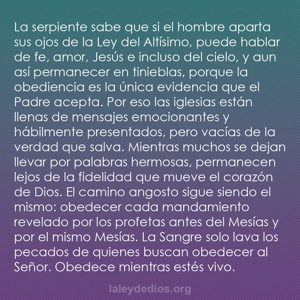 b0544 - Post sobre la Ley de Dios: La serpiente sabe que si el hombre aparta sus ojos de la Ley...