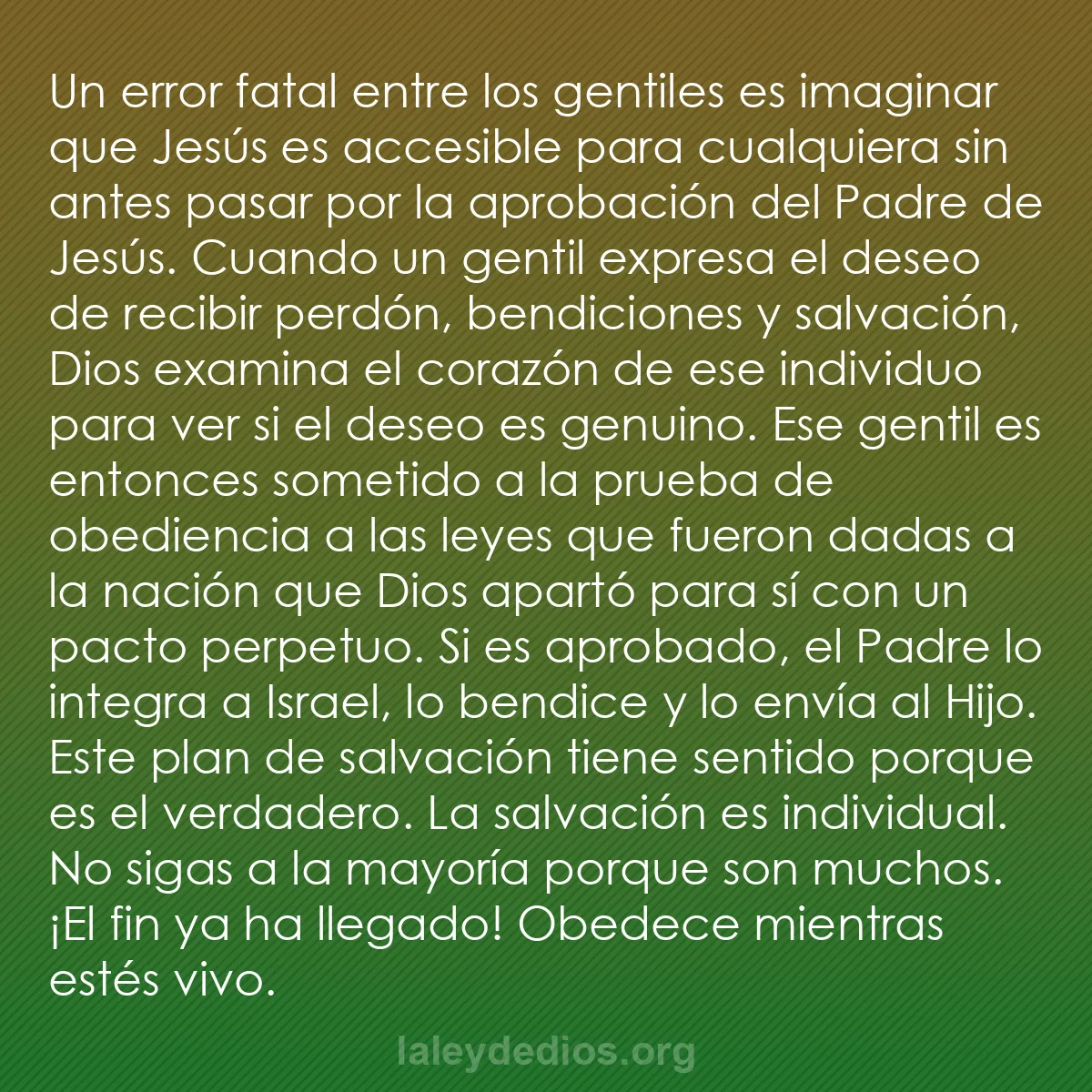 b0556 - Post sobre la Ley de Dios: Un error fatal entre los gentiles es imaginar que Jesús es accesible...